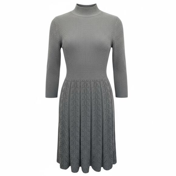 Eliza J Gray Classic Women's Turtleneck Fit & Flare Knit Sweater Dress Small - Picture 1 of 6
